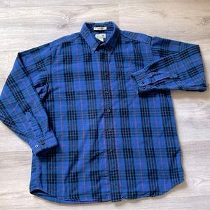 L. L. Bean 100% Cotton Blue Plaid Flannel Mens Size Large